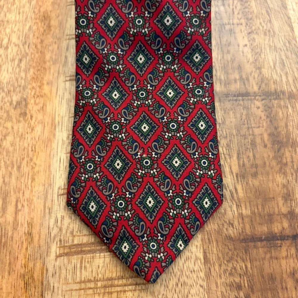 Vintage Liberty of London Tie Mens Medallion Paisley Silk Wool Red Skinny 3 x 54